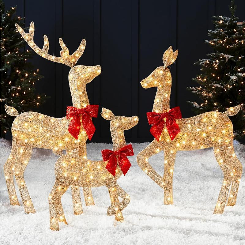 3-Piece 30Cm 2D Lighted Christmas Deer Family Set, Large Outdoor Yard Reindeer Holiday Decoration with 175 LED Lights 3