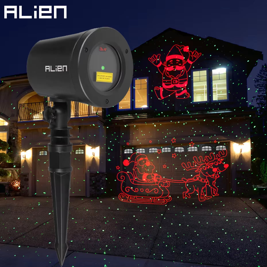 Christmas Laser Projector Motion Red Theme Santa Elk Sled Static Green Dots Star Outdoor Waterproof Garden Tree Show Light