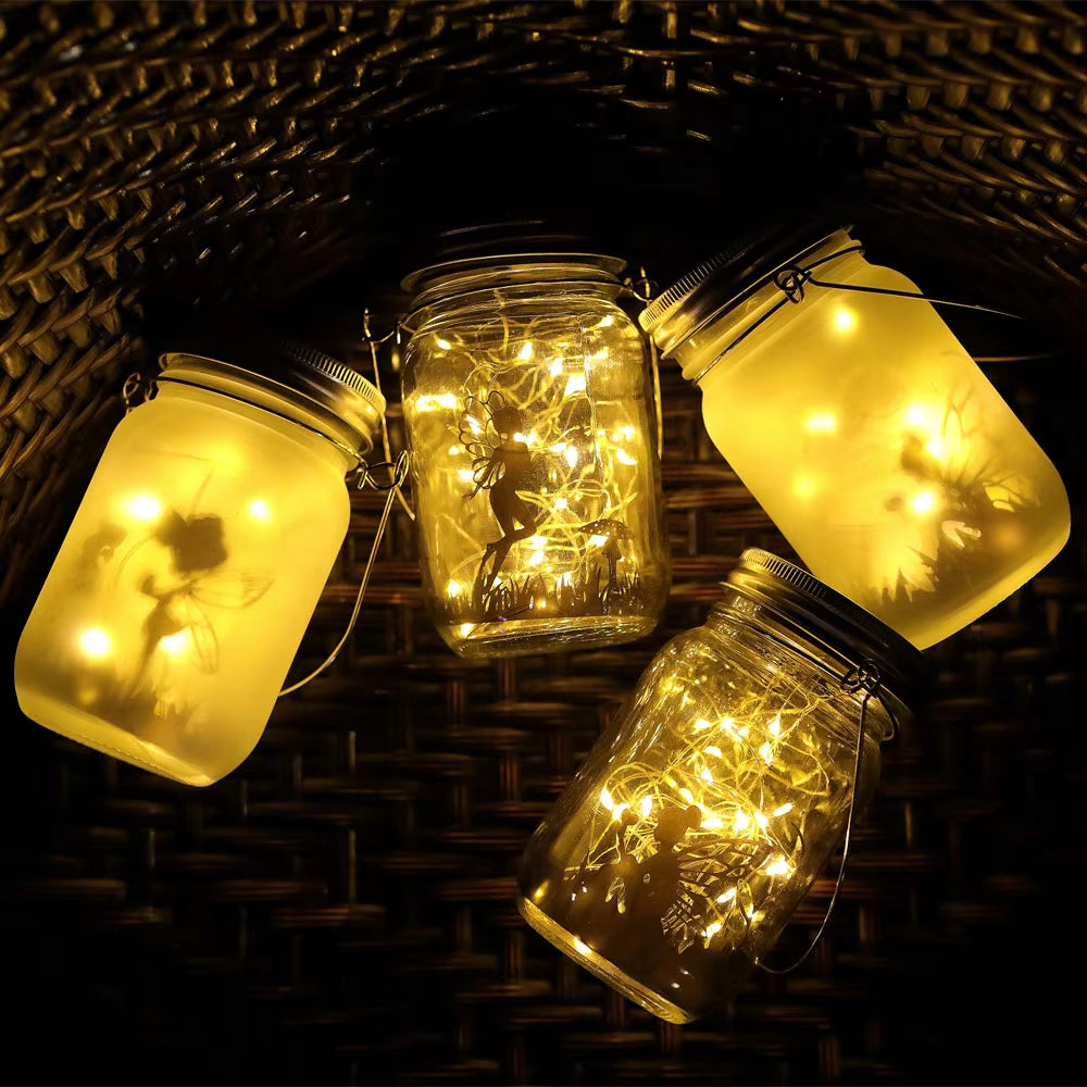 Solar Light Outdoor Fairy Lantern Hanging Glass Mason Jar Sun Garland Led Lamp for Tree Garden Fence Lawn Wedding Party Decor